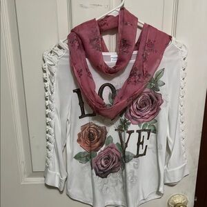 Floral Love Graphic Top with Scarf